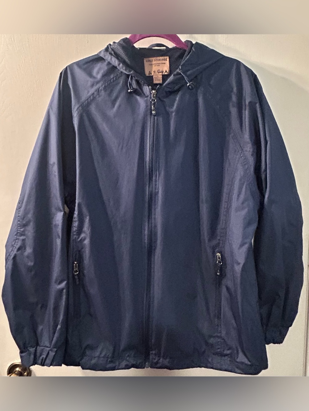 Cold Storage foul weather gear Navy Hooded Windbreaker Jacket - Men's Size M